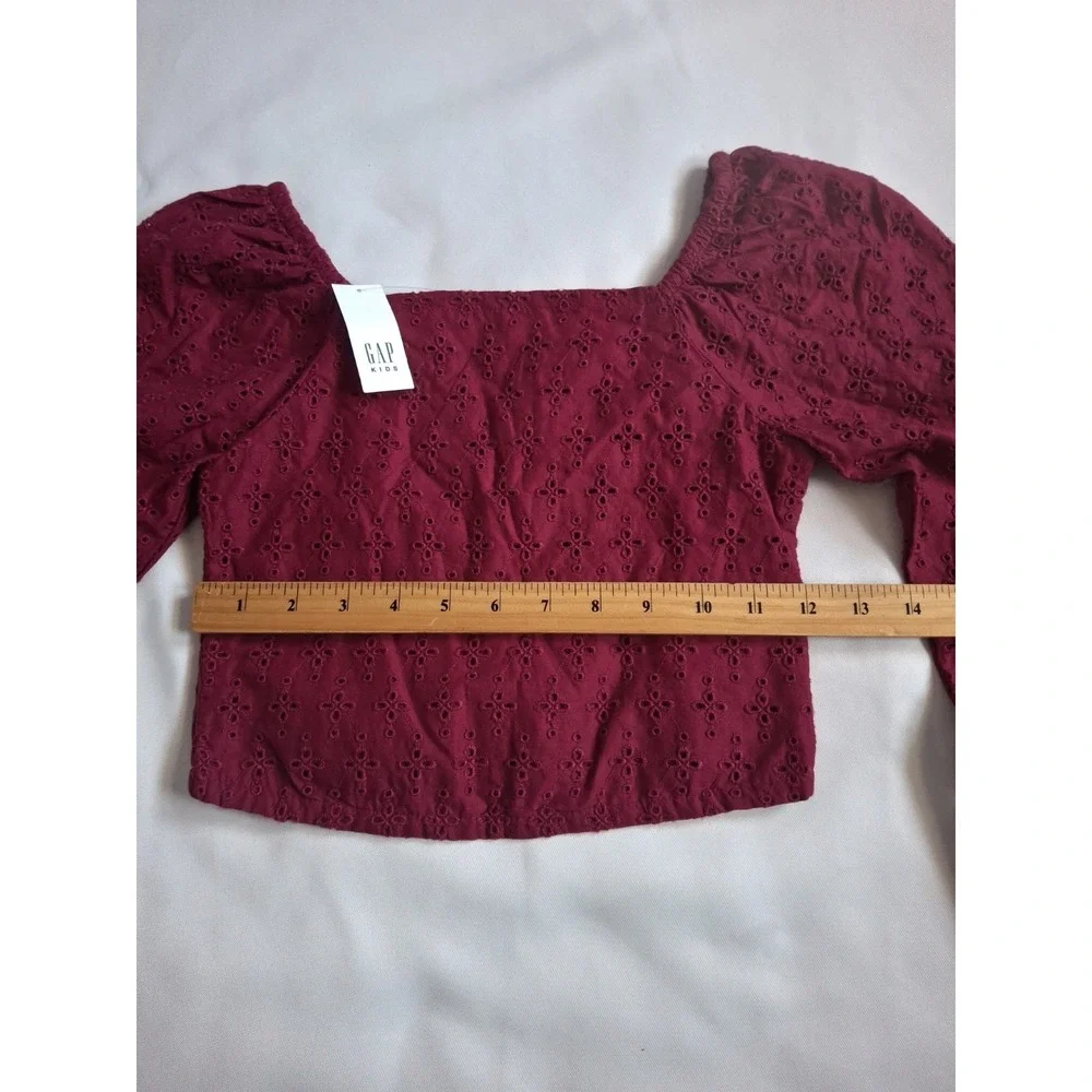 Gap‎ Kids Beet Burgundy Cropped Shirt With Puff Sleeves  Girls Medium